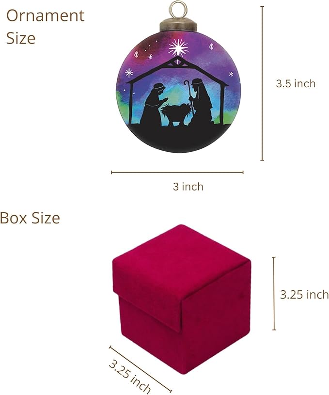 Starlight Nativity Ornament–Hand-Painted Glass Nativity Scene Christmas Ornament, Religious Christian Holy Family Ornament, Catholic, Manger Baby Jesus for Christian Holiday Décor