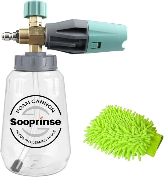 Sooprinse Foam Cannon, Adjustable Snow Foam Lance Transparent Body, Professional Car Foam Blaster with 1/4 Inch Quick Connector, 4000 PSI, 1L