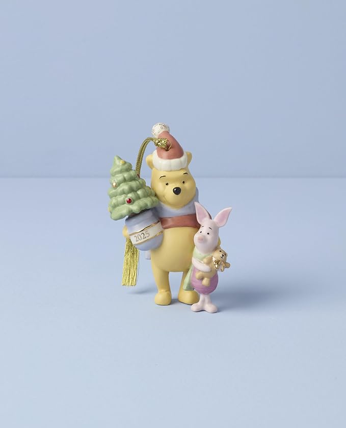 Lenox Ornament, 2025 Winnie The Pooh & Piglet Christmas Ornament, Porcelain, Gold Cord for Tree Decoration, Christmas Decorations, Winter Decorations, Tree Ornaments, Winnie The Pooh Design (1 Piece)