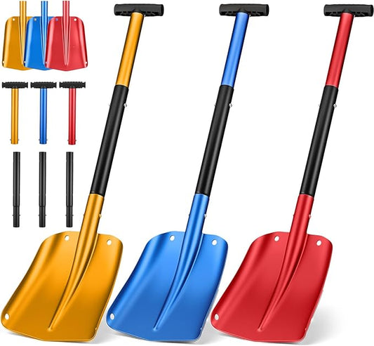 Gisafai 3 Pcs 34'' Detachable Emergency Snow Shovel for Car Aluminum Extendable Collapsible Snow Shovel Emergency Car Cleaning Equipment Suitable for Truck SUV Van Camp Outdoor (Red,Gold,Blue)