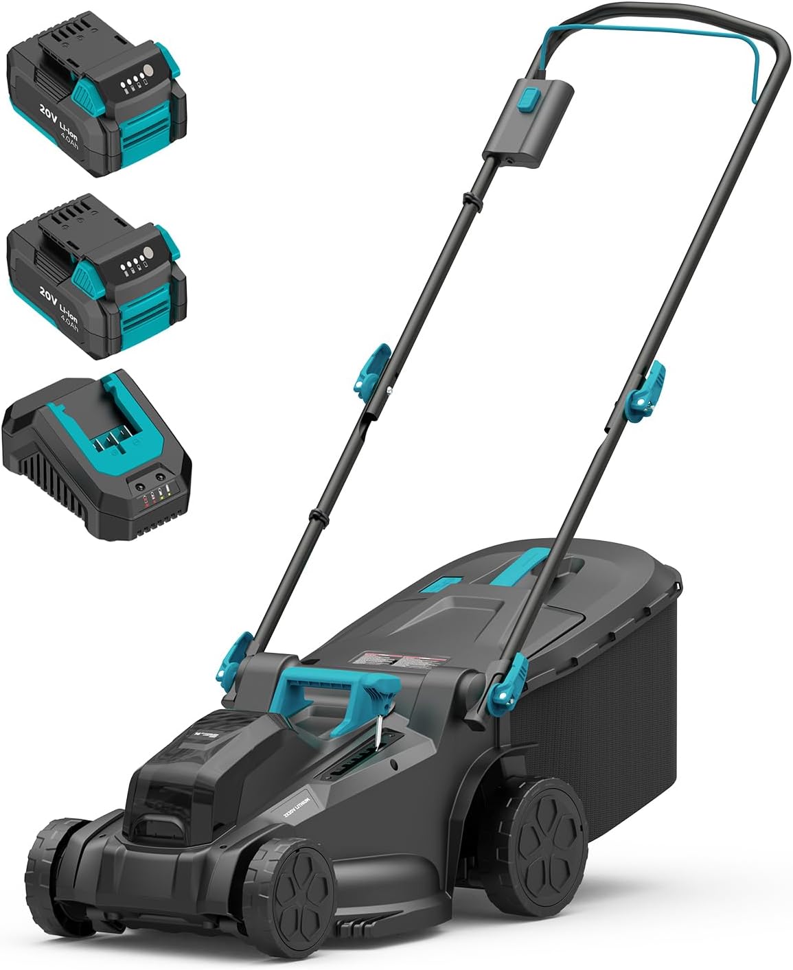 Electric Lawn Mower Cordless, 2x20V 16 inch Push Lawn Mower with 6-Position Cutting Height Adjustment, 2x4.0Ah Battery & Dual Charger Included