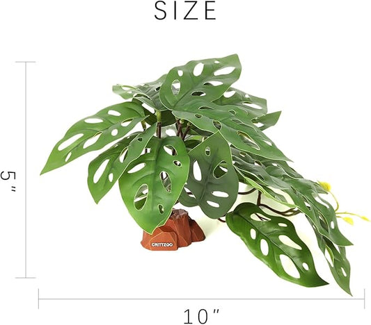 Reptile Fake Plants for Terrarium Decor, Snake Tank Accessories for Leopard Gecko Ball Python Bearded Dragon Crested Gecko Tortoise Frog Lizard Spider - Fake Swiss Cheese Plants