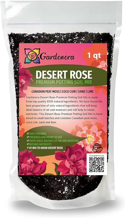 Gardenera Premium Desert Rose Potting Soil - Optimal Blend for Thriving Adenium Plants - 1 Quart