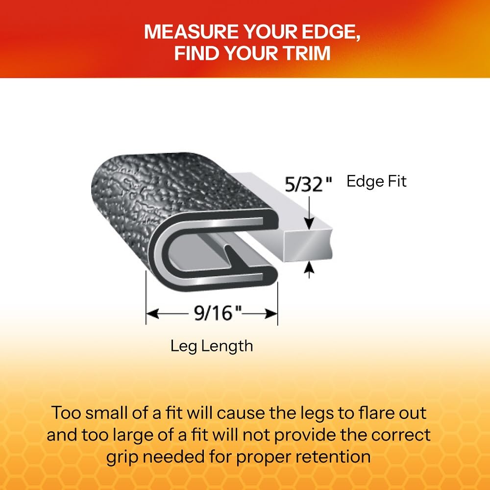 TRIM-LOK Edge Trim - Fits 5/32'' Edge, 9/16” Leg Length, 100’ Length - Single Gripping Finger - Black, Pebble Texture - Flexible PVC Edge Protector