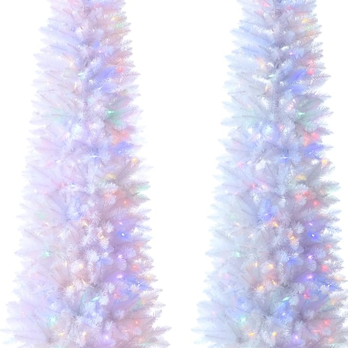 3ft Prelit Artificial Small Mini Christmas Tree with Warm White Multi-Color LED Lights, Timer Battery Operated, Perfect for Xmas Tabletop Decorations, Home, Kitchen, Dining Table top White