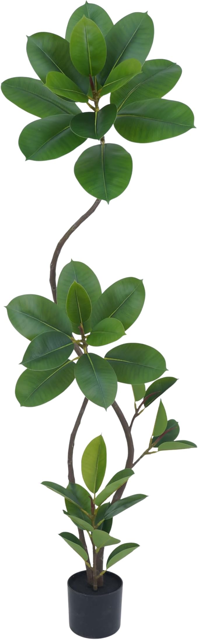 Artificial Rubber Tree Plant, 5.3ft Tall Black with Round Planter, All Season Home Decor (Green,5.3ft)