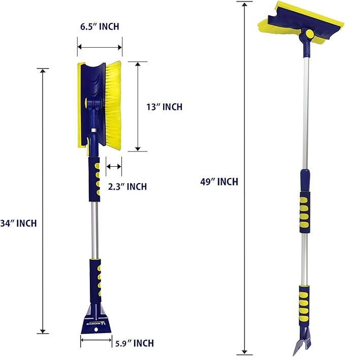 Michelin Snow Brush for Car Windshield (Pack of 2) – Ice Scraper with Extendable 34-49" with Foam Grip, Pivoting Head & Scratch-Free Bristles Heavy-Duty Winter Car Accessory for SUV, Truck, Van, Auto