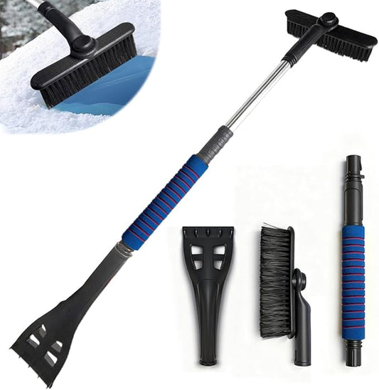 Ice Scraper and Snow Brush for Car, Lightweight 7" Brush Head & 33.5" Extendable Handle for Quick Windshield and Window Cleaning on SUV, Truck, Auto (Blue)