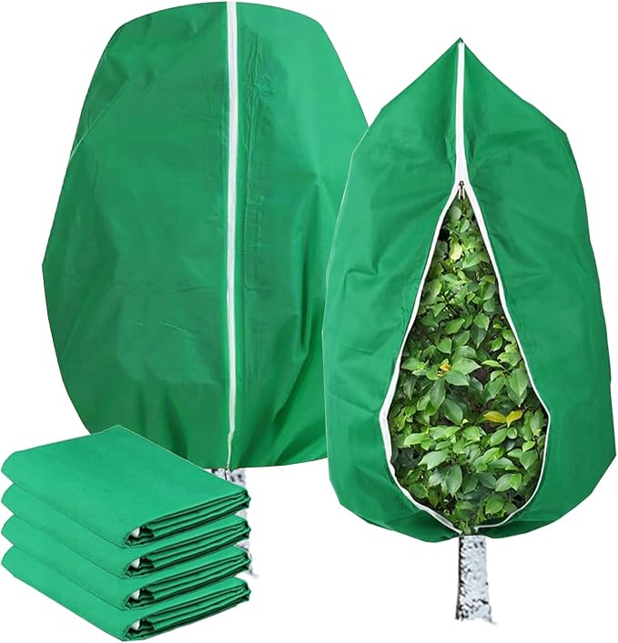 4 Packs Plant Covers Freeze Protection Green 31.5"W x 47.3"H,Winter Frost Cloth Plant Freeze Protection for Outdoor Plants, Frost Blankets with Drawstring & Zipper, Patio Winterizing Garden Covers