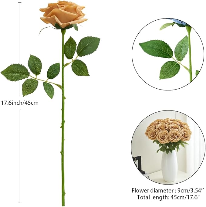 15pcs Fake Roses Artificial Silk Flowers Faux Rose Flower Long Stems Bouquet for Arrangement Wedding Centerpiece Party Home Kitchen Decor