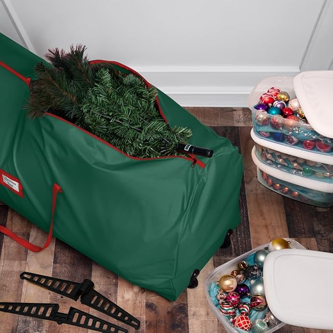 Holiday Cheer Christmas Tree Storage Bag with Wheels – Heavy Duty Christmas Tree Bag Fits Up to 7.5ft Tall Artificial Tree, Waterproof, Durable Handles & Zipper – Xmas Tree Storage Bag (Green)