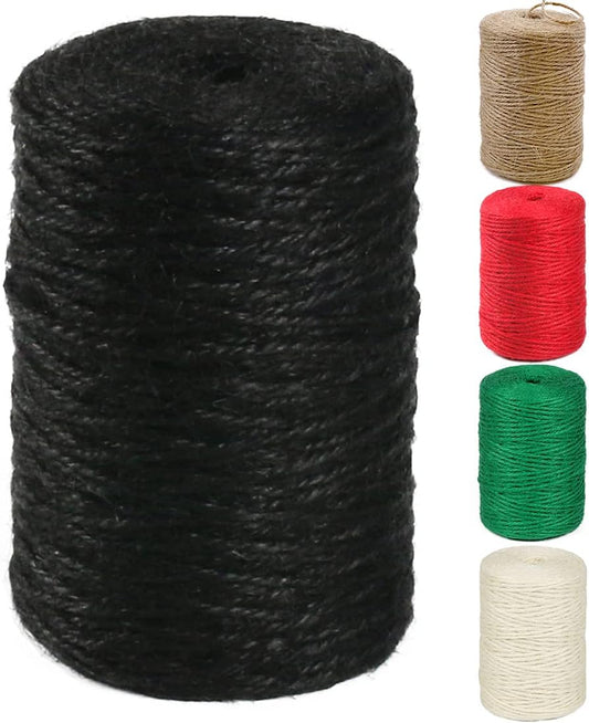 PerkHomy Natural Jute Twine 600 Feet Long Colored Twine Rope for Crafts Gift Wrapping Packing Gardening and Wedding Decor (Black)