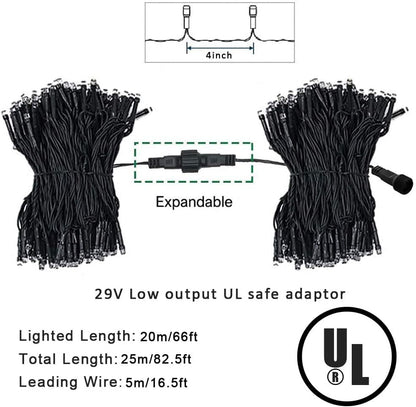 weillsnow 66 FT 200 LED Christmas Lights, Plug in Connectable Green Wire Fairy Lights with 8 Twinkle Modes, Outdoor Waterproof Christmas Lights for Garden Patio Wedding Decorations (Multicolored)