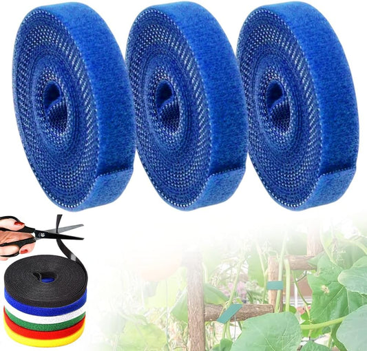 Reusable Plant Ties Tape for Climbing Plants, Garden Ties Tomato Plant Supports, Adjustable Garden Twine & Twist Ties Plant Ties for Outdoor Indoor Plants Stakes Gardening Supplies (Blue, 3 Rolls)