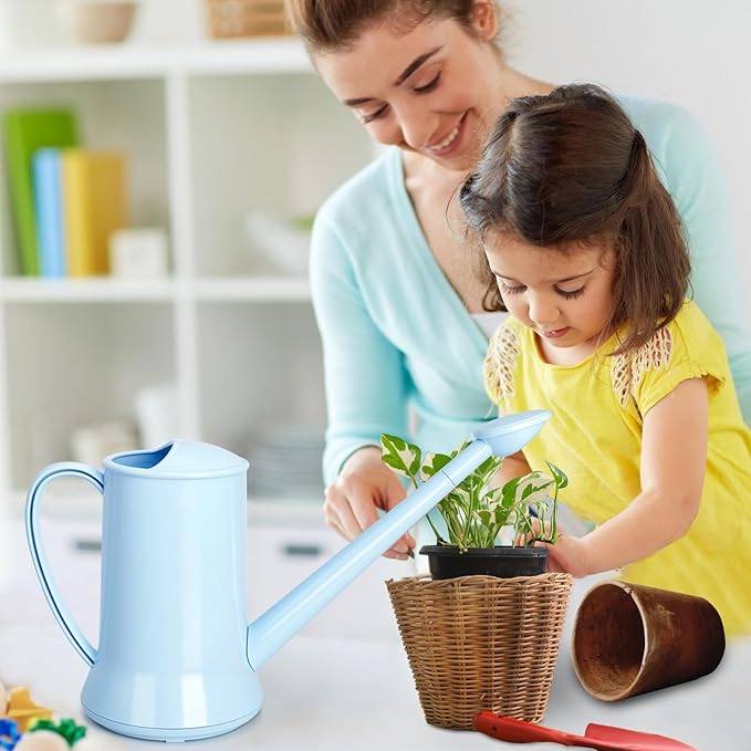 XXXFLOWER 1/2 Gallon Small Indoor Plant Watering Can, 2L Long Spout Removable Nozzle Flower Watering Pot for Office House Indoor Garden（Blue, 67 oz）