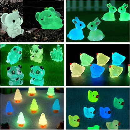130pcs Various Luminous Mini Resin Animal Figurines Glow in The Dark Miniature Figures Ornament Fairy Garden Accessories Aquarium Landscape Bonsai Dollhouse Decor