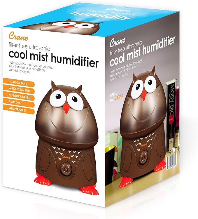 Crane Animal Humidifier for Bedroom, Ultrasonic Cool Mist for Baby Nursery, Adjustable Settings, Auto Shut-Off, Owl