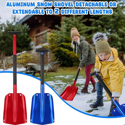 Gisafai 2 Pcs 34'' Detachable Emergency Snow Shovel for Car Aluminum Extendable Collapsible Snow Shovel Emergency Car Cleaning Equipment Suitable for Truck SUV Van Camp Outdoor (Red,Blue)
