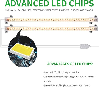 Grow Light Two Heads, Strip Growing lamp, Full Spectrum Grow Light Strips for Indoor Plants with Auto ON/Off Timer & 4 Dimmable Levels, Led Grow Lamp for Green House Hydroponics Succulent