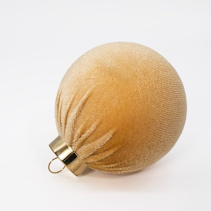 18PCS Champagne Gold Velvet Christmas Ornaments Set – Large Matte Flocked Shatterproof Baubles for Xmas Tree Decoration, Luxury Hanging Ornaments for Holiday & Home Décor (Gold, 3 Inch / 8 cm)