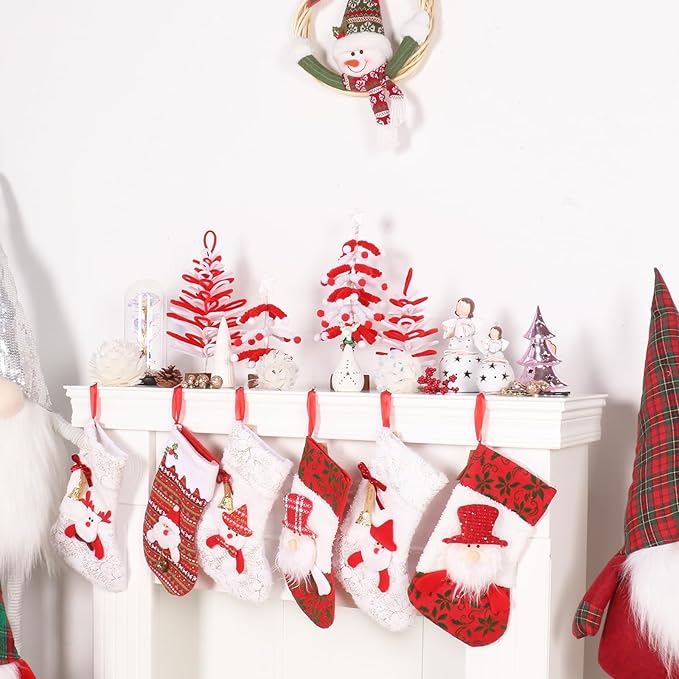 Super Holiday 4PCS Small Christmas Tree, Artificial Mini Tabletop Tree Christmas Decorations, for Wedding Holiday Indoor Xmas Party Decor, Red, White