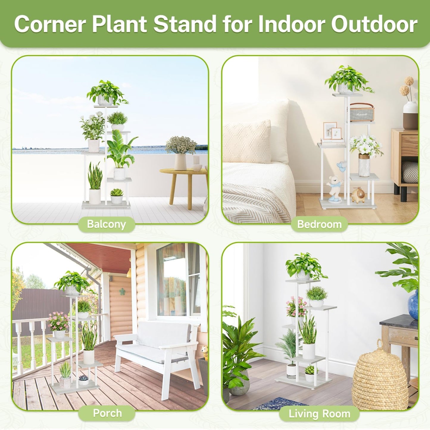 iDavosic.ly 5 Tier Plant Stand Indoor, Tiered Corner Plant Shelf for Multiple Plants, Metal Wood Tall Plant Display Rack Flower Holder for Patio Porch Garden Balcony Bedroom, White