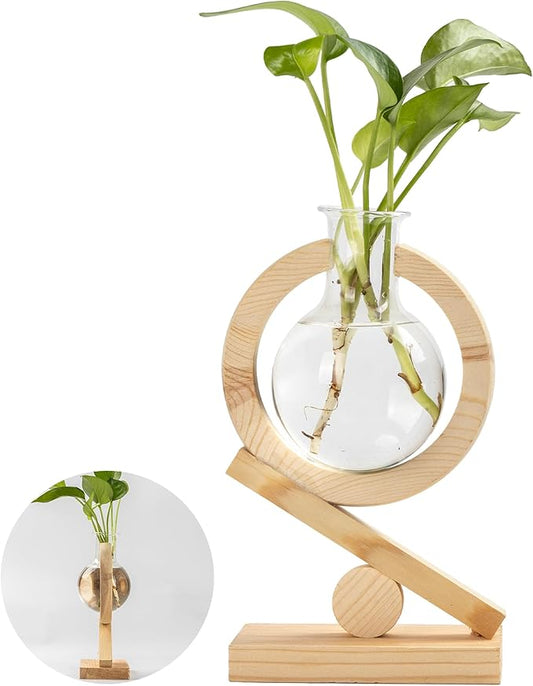 Plant Propagation Station,Plant Terrarium with Wooden Stand,Air Planter Bulb Glass Vase Holder Table Top Decor,Birthday Gifts for Home Office Garden Boho Desk Decor (Natural Wood Color)