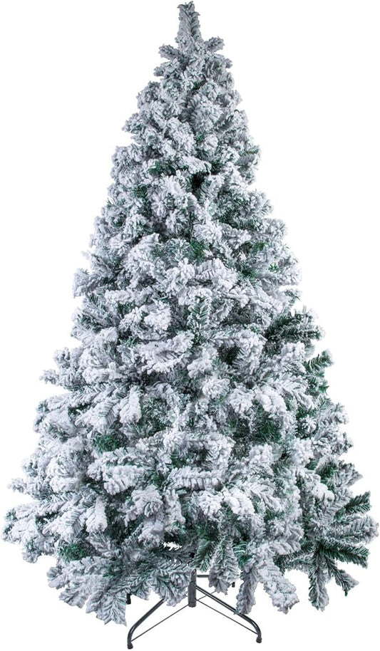 6Ft Snow Christmas Tree, Flocked Christmas Tree, White and Green Christmas Tree with 700 Tips, Solid Metal Legs for Indoor Outdoor 1.8m