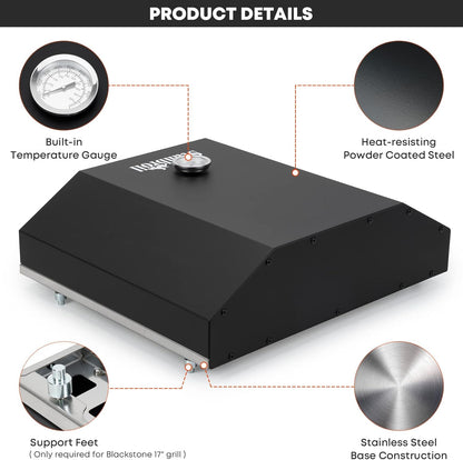 Stanbroil Outdoor Pizza Oven for Blackstone 17" or 22" Tabletop Griddles, Portable Pizza Maker with 13" Pizza Stone and Temperature Gauge, Blackstone Flat Top Gas Grill Accessories