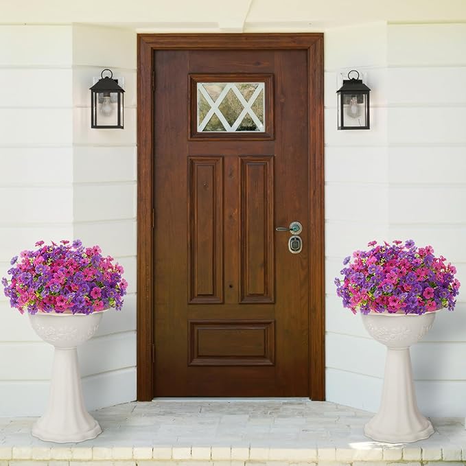 Lifewit Artificial Flowers for Outdoor Indoor, 12 Bundles Plastic Fake Flowers Daisy with Eucalyptus Leaves for Home Garden Decor, Porch, Window Box(Mix for Fuchsia Purple)