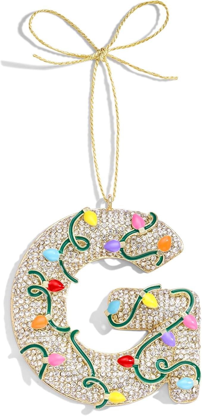 2025 Christmas Initial Ornaments,Letter G Ornaments for Xmas Tree,Hanging Christmas Ornament Gift for Mother Friends Sister Wife Grandma Women Men