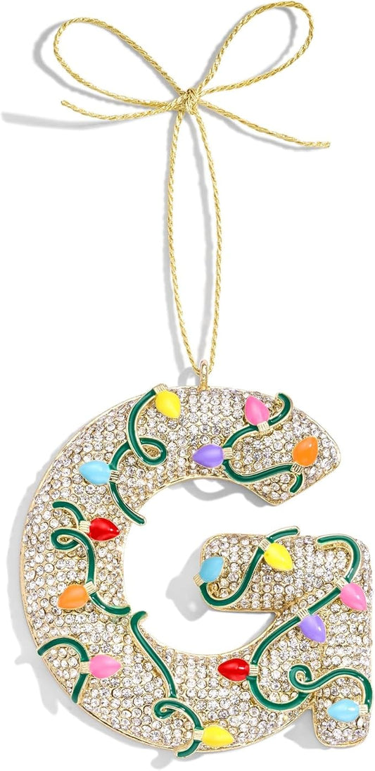 2025 Christmas Initial Ornaments,Letter G Ornaments for Xmas Tree,Hanging Christmas Ornament Gift for Mother Friends Sister Wife Grandma Women Men