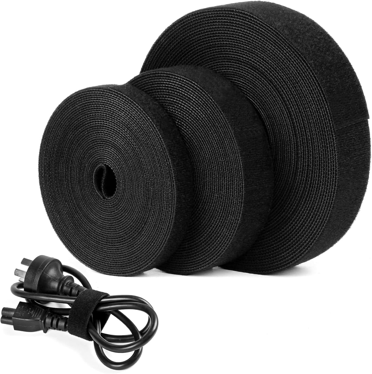 OneLeaf Hook and Loop Roll Reusable Fastening Cable Ties, Free Cutting Multi-Purpose Cable Management Tape，Black Heavy Duty Wire Management for Home and Office