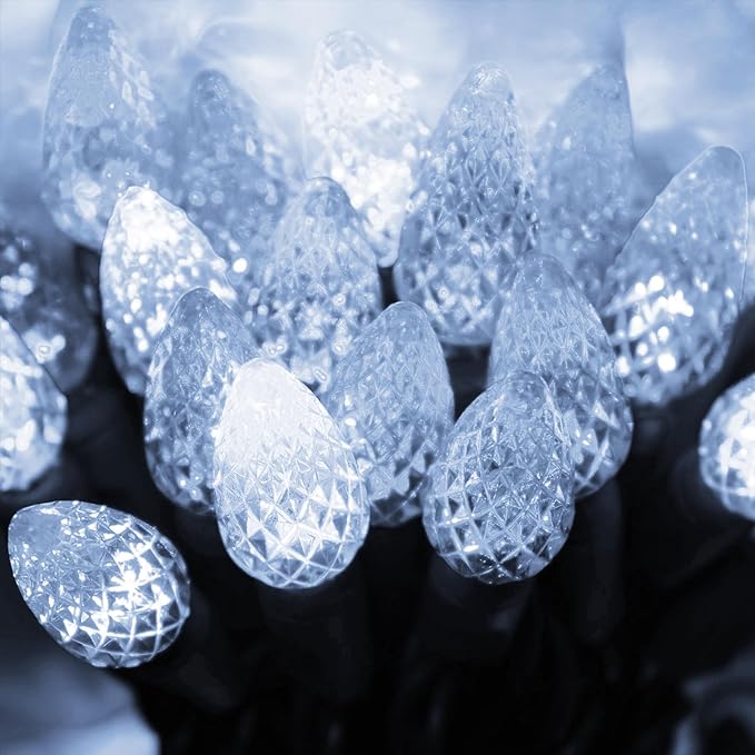 Dazzle Bright C6 Christmas String Lights, 100 LED 33 FT Outdoor Christmas Lights Waterproof Connectable, 8 Modes Lights for Indoor Outdoor Home Garden Yard Xmas Tree Decorations (White)