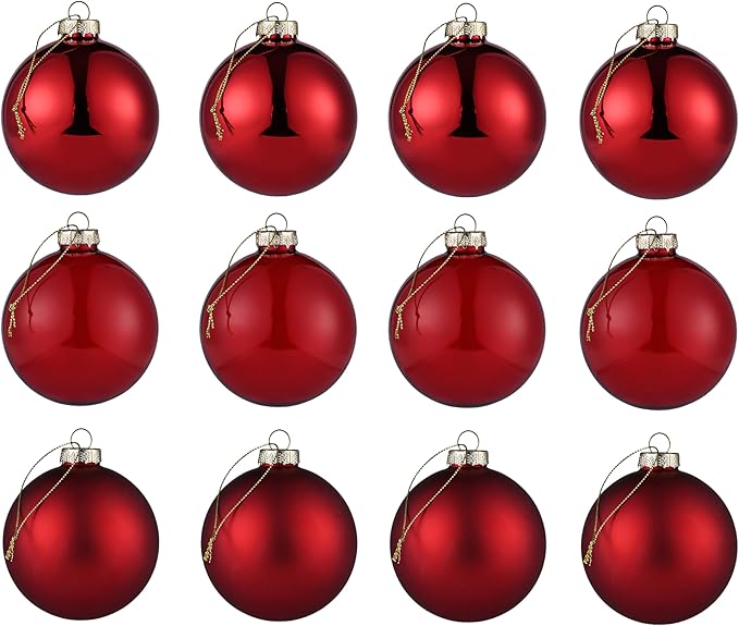 Red Glass Christmas Ball Ornaments, 2.36” Christmas Hanging Ornaments Set of 12 Xmas Baubles for Holiday Party Xmas Tree Decorations Gifts