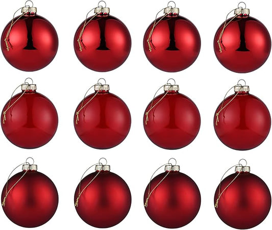 Red Glass Christmas Ball Ornaments, 2.36” Christmas Hanging Ornaments Set of 12 Xmas Baubles for Holiday Party Xmas Tree Decorations Gifts