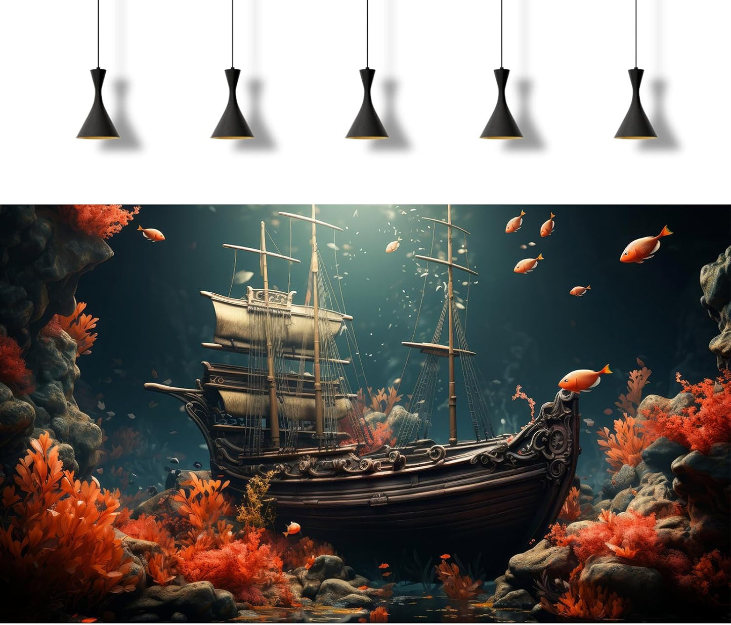 Pirate Shipwreck Aquarium Background Under The Sea Coral Reefs Fish Tank Background Underwater Sunken Ship Landscape Terrarium Background Tropical Sea Marine Life Aquarium Tank Background 48x20in