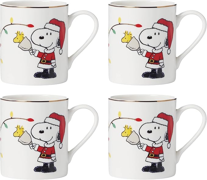 Lenox 896325 Snoopy Christmas Mugs, Set of 4