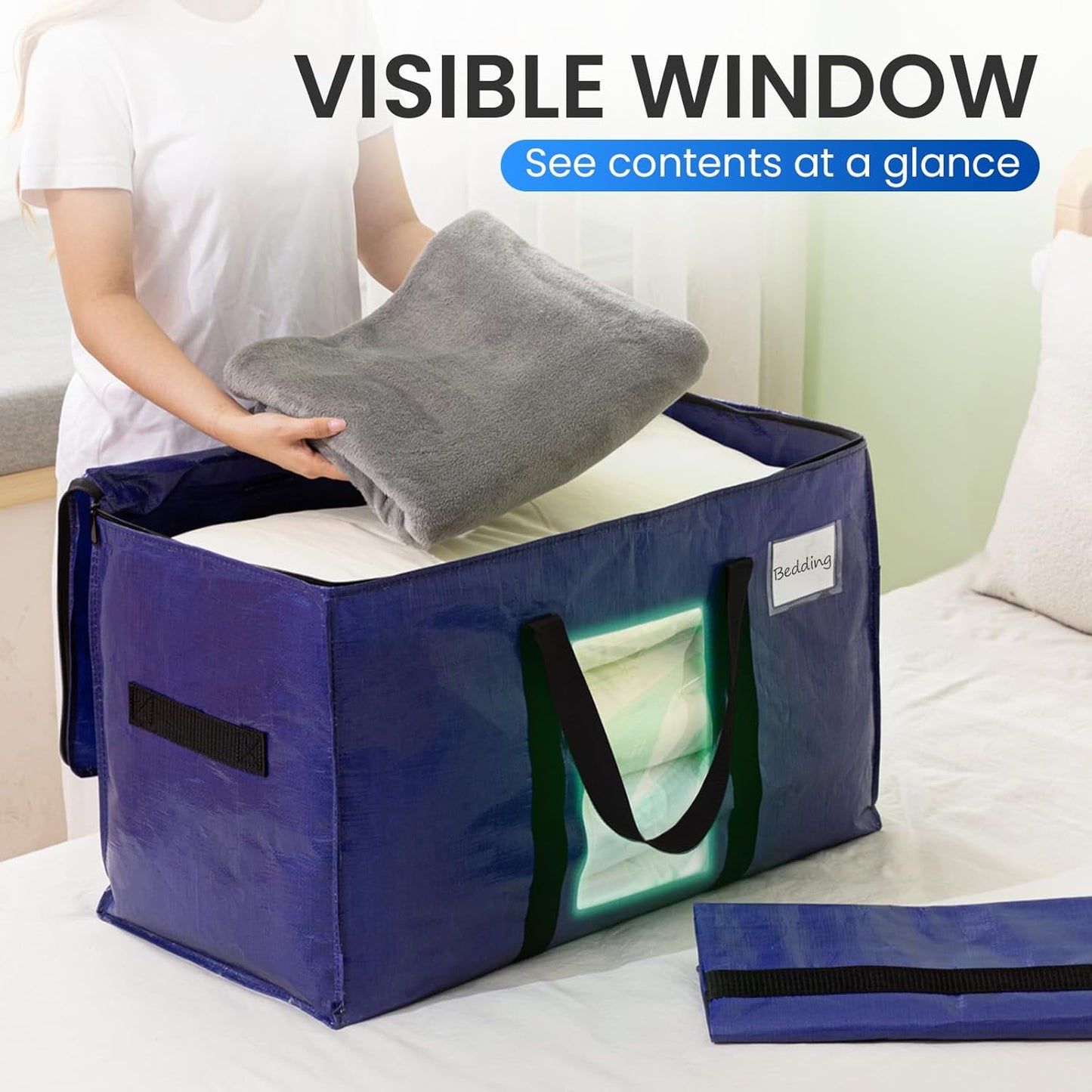 TAILI 8 Pack Dark Blue Extra Large Moving Bags, Heavy Duty Totes with Visible Window, Wrap Around Handles, Great for Storage