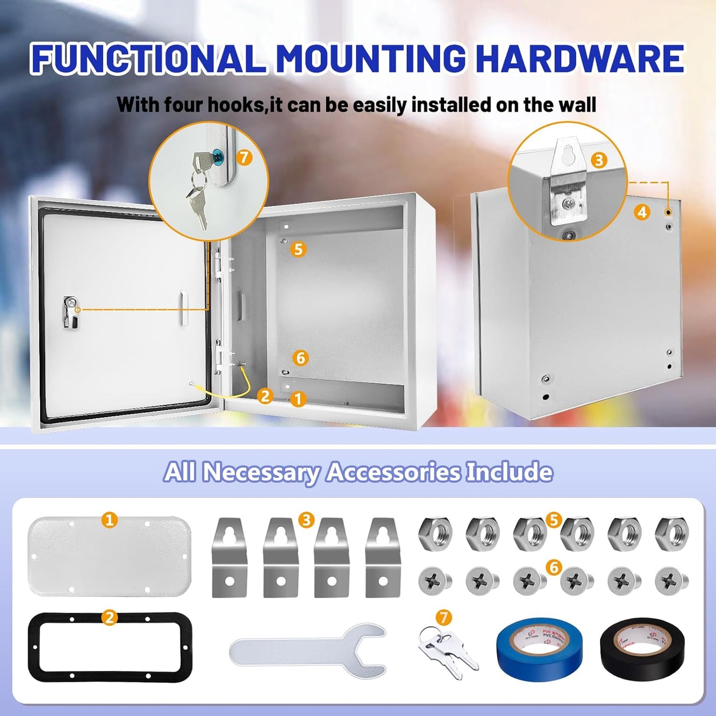 Outdoor Electrical Box 20 x 20 x 6''D NEMA 4X Enclosure Steel Box, Waterproof & Dustproof Outdoor/Indoor Lockable Electrical Junction Box, with Mounting Plate