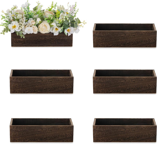 NUPTIO Wooden Box Centerpiece for Table: 6 Pcs 11.8" Long Wood Rectangle Box - Farmhouse Flower Box for Fall Wedding Dining Living Room Mantel Table Centerpiece Decor