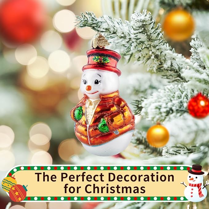 Snowman Christmas Ornaments,Blown Glass Ornaments for Christmas Tree,Leaf Hat Snowman Collection Figurine Hanging Ornament,Christmas Decorations for Xmas Tree Birthday Party Home Gifts