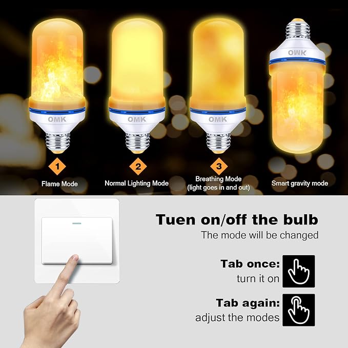 Sunlight Forest - LED Flame Effect Light Bulb - 4 Modes with Upside Down 108 Pcs 2835 E26 E27 Beads LED Flame Bulb for Christmas Gift Atmosphere Holiday Hotel Party Decorative (1PACK)