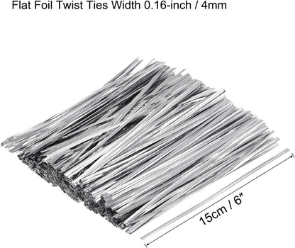 MECCANIXITY Foil Twist Ties 6" 15cm Metallic Plastic Closure Tie for Tying Bread, Candy, Cookies, Gift Bags Arts Crafts Ties Silver Tone Pack of 750