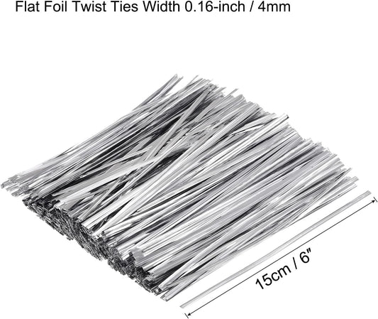 MECCANIXITY Foil Twist Ties 6" 15cm Metallic Plastic Closure Tie for Tying Bread, Candy, Cookies, Gift Bags Arts Crafts Ties Silver Tone Pack of 750