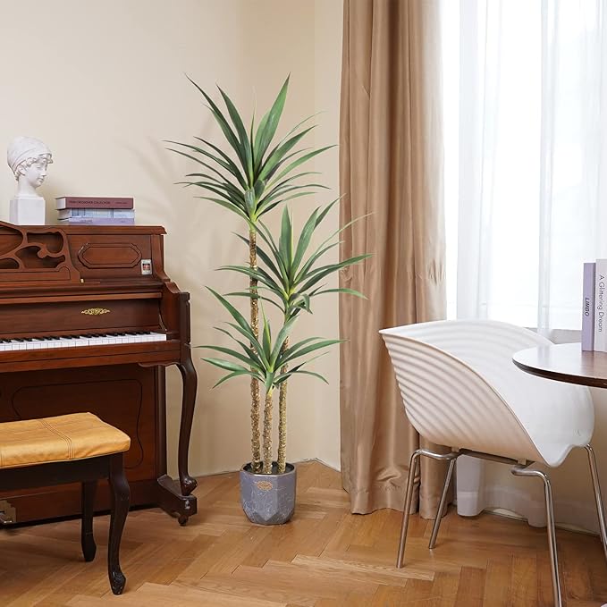 Artificial Tree 5.3Ft Faux Agave Plant with 3 Heads in Plastic Pot Fake Tree for Home Decor Indoor or Outdoor Office Decoration Housewarming Gift