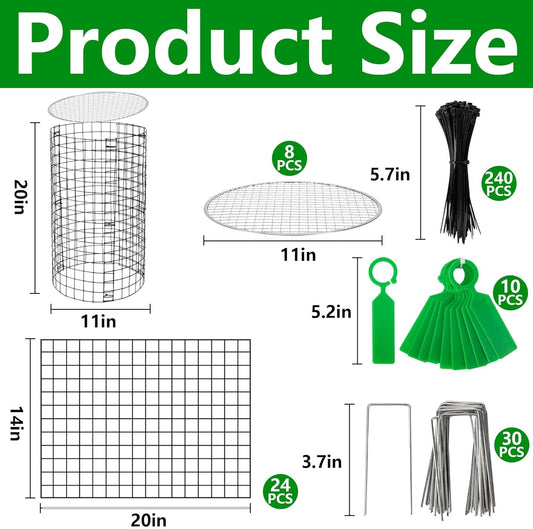 Adnee 8 Pack Wire Plant Protector with Cover-20" x 11" Detachable Metal Plant Protectors Mesh-Garden Plant Protectors for Flower Vegetable to Keep Animals Out