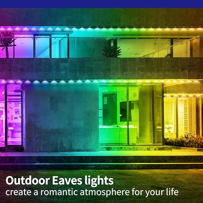 300ft Permanent Outdoor Lights,RGB Eave Lights,Music Sync IP67 Waterproof Outdoor Eave Light Lighting, can be Used for Garden,House,Party,Holiday Decoration（2 Rolls of 150ft