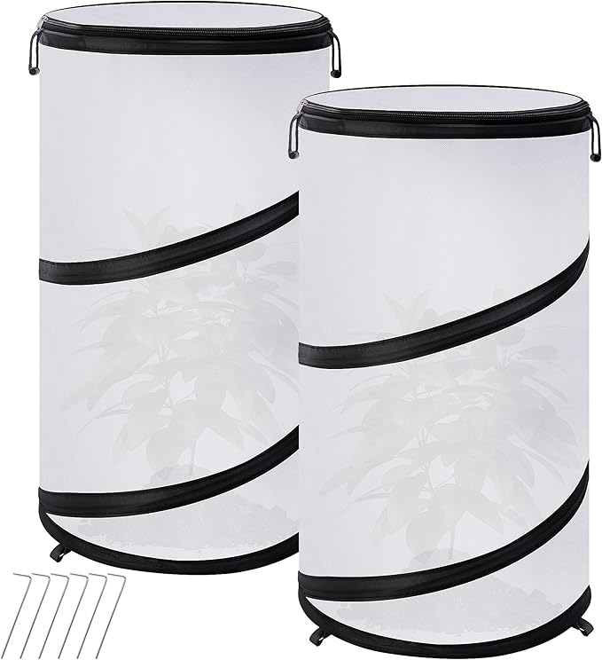 2 Pcs Pop Up Winter Frost Plant Cover, 20 x 12 Inch Round Garden Plants Freeze Protection Tent, Foldable Warm Plant Protector Enclosure for Snow Frost Protection Indoor & Outdoor