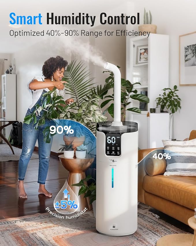 Humidifier large room 16L/4.2Gal - Lacidoll Whole house Humidifier for Home1500 sq.ft. Ultrasonic Cool Mist Humidifiers for Bedroom with Extension Tube & Aroma Box & Night light, White